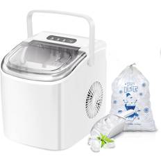 Ice Makers Crzoe Countertop Ice Maker, Self-Cleaning Portable Ice Maker Machine with Handle, 9 Bullet-Shaped Ice Cubes Ready in 6 Mins, 26Lbs/24H with Ice Scoop and Basket for Home/Kitchen/Party White