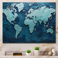 Design Art "Oceanic Ombre World Map" World Map Wall Blue Framed Art