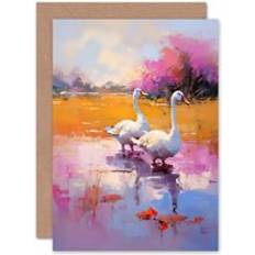 Purple Party Supplies ARTERY8 The Wild Geese Oil Painting for Wife Her Birthday Thank You Blank Greeting Card Purple One Size