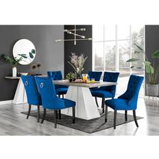 Blue - Wood Dining Sets Canora Grey Athena Blue/Gray Dining Set 90x160cm 7pcs