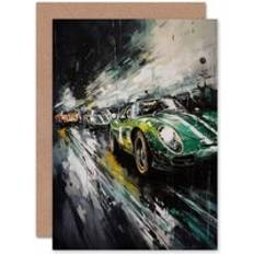 Green Cards & Invitations ARTERY8 Classic Racing Cars Night Scene Motorsport Husband Him Dad Blank Greeting Card Green One Size