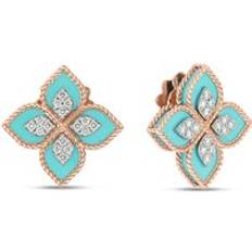 Roberto Coin Princess Flower 18ct Rose Gold Turquoise Diamond Earrings