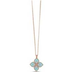 Roberto Coin Princess Flower 18ct Rose Gold Turquoise Diamond Necklace