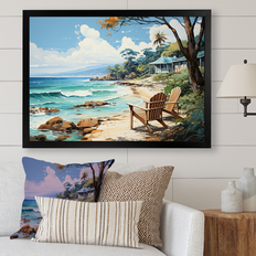 Interior Details Design Art "Turquoise Seaside Trek I" Bicycle Wall Prints Green,Blue Framed Art