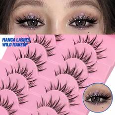 Makeup Shein Manga Lashes Clear Band Eyelashes 5 Pairs Cat Eye Eyelashes Natural Crossed Wispy Fake Eyelashes Cosplay Makeup ToolsQY06