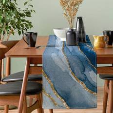 Linen Tablecloths Shein Light Blue Watercolor Gold Foil Texture Print Table Runner 1pc Tablecloth Blue