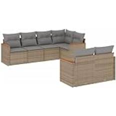 Rattan Sintetico Set da Lounge da Esterno vidaXL Divano Giardino 7 pz Cuscini Beige Misto Polyrattan Set da Lounge da Esterno