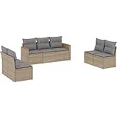 Rotin Synthétique Ensembles de Salon d'Extérieur vidaXL Jardin Avec Coussins 7 pcs Canapés de Terrasse de Meubles de Patio Mobilier Mélange Beige Résine Tressée Ensemble de Salon d'Extérieur