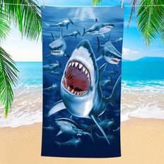 Fiber Towels Shein 1pc Vivid Shark Printed Beach Towel, Superfine Fiber Oversized Beach Blanket, Quick-Drying Bath Badlakan Multifärgad