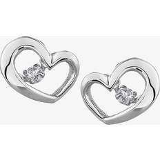 9k Earrings T.H.Baker 9ct White Gold 0.10ct Diamond Pulse Open Heart Stud Earrings E3113W/10-9 Silver