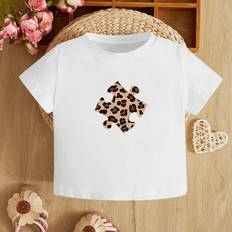 Viscose Tops Shein Baby Girls Leopard Jigsaw Puzzle Pattern Printed Short Sleeve Casual T-Shirt - Summer