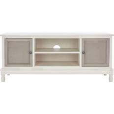 White TV Benches Safavieh Ryder Media Distrssed White / Greige TV Bench 47.5x20"