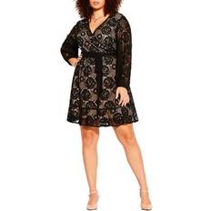 City Chic DRESS LACE FLY AWAY Black/Beige Black