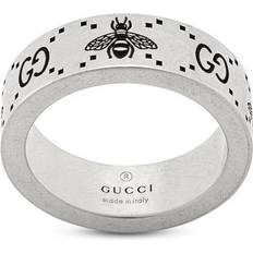 Gucci Men Rings Gucci GG and Bee Ring 6mm - Silver/Black