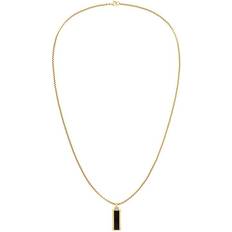 Herren - Vergoldet Halsketten Tommy Hilfiger Logo Pendant Necklace - Gold/Onyx