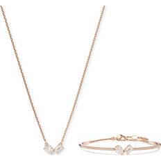 Rose Gold Jewelry Sets Swarovski Rose Gold-Tone Mesmera Mixed Cuts Bangle Bracelet & Pendant Necklace Set, 15" 2-3/4" extender Rose Gold