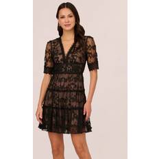 Adrianna Papell Lace Embroidery Black Dress - Sort