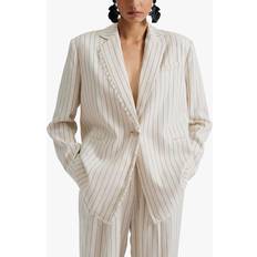 By Malina Linen Pinstripe Blazer, Natural