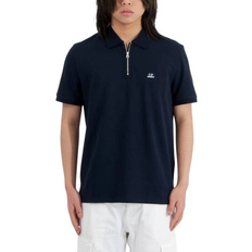 Durable Polo Shirts C.P. Company Men's Stretch Pique Zipper Logo Polo - Blue