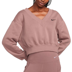 Nike Women's Sportswear Phoenix Fleece Cropped V-Neck Top - Smokey Mauve/Black