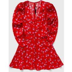 Rojo Vestidos ROTATE Birger Christensen Printed V-Neck Mini Dress - Red