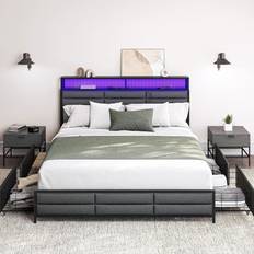 Built-in Storages Bed Frames Belleze 014-HG-31060-Q-GY Queen