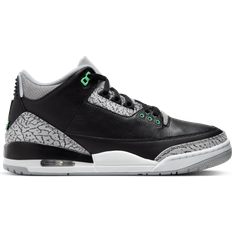 Men - Polyurethane Sneakers Nike Air Jordan 3 Retro M - Black/Green Glow/Wolf Grey/White