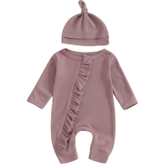 Infant Baby Girls Outfit Long Sleeve Jumpsuit with Hat - Purple