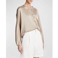 Short Blouses Vince Raw-Edge Button-Front Silk Blouse