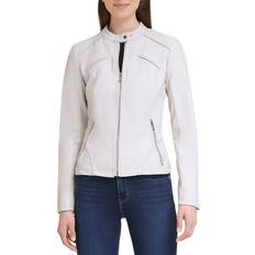 Guess Outerwear Guess Faux Leather Racer Jacket in Stone