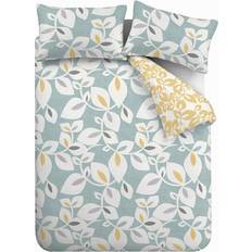 Catherine Lansfield Inga Leaf Duvet Cover White, Yellow, Green (200x200cm)