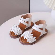 Shein 1pair Girls' Flower & Pearl Decor Pu High-Top Flat Sandals, Suitable For Summer