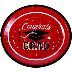 Red Disposable Plates 25 Pc 11" Red Congrats Grad Graduation Party Paper Banquet Plates