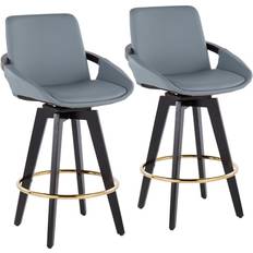 Stools Lumisource Set of 2 Cosmo Leather/Metal/Wood Seating Stool