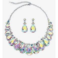 Women Jewelry Sets Women's Silver Tone Tone Bib Necklace Set, Aurora Borealis Crystal, 16" by PalmBeach Jewelry in Crystal