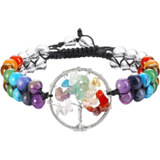 Tree of Life Chakra Bracelet - Silver/Black/Multicolour