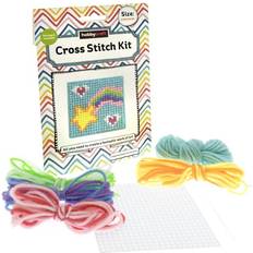 Hobbycraft Green, Yellow and Pink Star Cross Stitch Kit, Size: 10x10cm