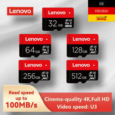 Lenovo micro sd speicherkarte 32gb 64gb 128gb 256gb 512gb 100mb/s class10 a1