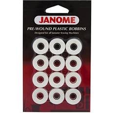 Janome Sewing Machines Janome 12 Pack Pre-Wound Plastic Bobbins White Thread