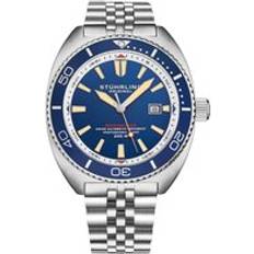Stührling Original Swiss Automatic Depthmaster Diver Case With rotating Unidirectional Bezel and 5 Link Jubilee Bracelet Water Resi Blue One Size