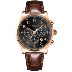 Anthony James Anthony James Hand Assembled Moonphase Chronograph Rose Black Leather One Size