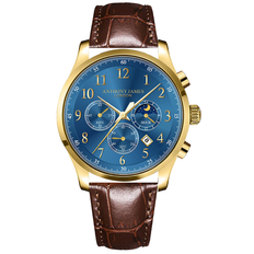 Anthony James Anthony James Hand Assembled Moonphase Chronograph Gold Blue Leather One Size