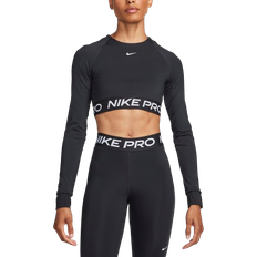 Nike dri fit 365 NIKE Pro 365 Women's Dri-FIT Cropped Long-Sleeve Top - Black/White