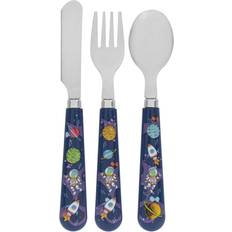 Lesser & Pavey 3pc Spaceman Design Childrens Plastic Spoon Fork Knife Kids Mealtime Cutlery Set