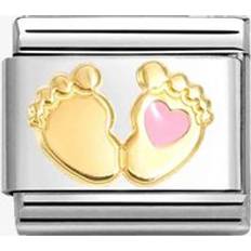 Children Charms & Pendants Nomination CLASSIC Gold Pink Baby Feet Charm 030272/85