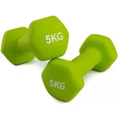 2 x 5 Kg Green Dumbbell Hand Weights Ladies Dumbells Set Men Cast Iron Fitness Yoga Home Gym UK
