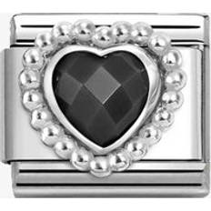 Sort Charms & Vedhæng Nomination CLASSIC Silvershine Black Cubic Zirconia Heart Beaded Setting Charm 330606/011