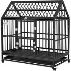 Pawhut 48" Heavy Duty Dog Crate on Wheels, with