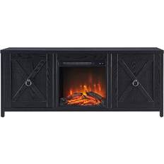 Black TV Benches Henn&Hart Log Fireplace Black TV Bench 58x24"