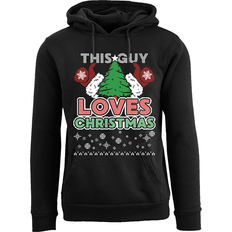 Christmas Sweaters - Men Private Label Men's Funny Ugly Holiday Pull Over Hoodie This Guy Loves Christmas Ugly Sweater Black